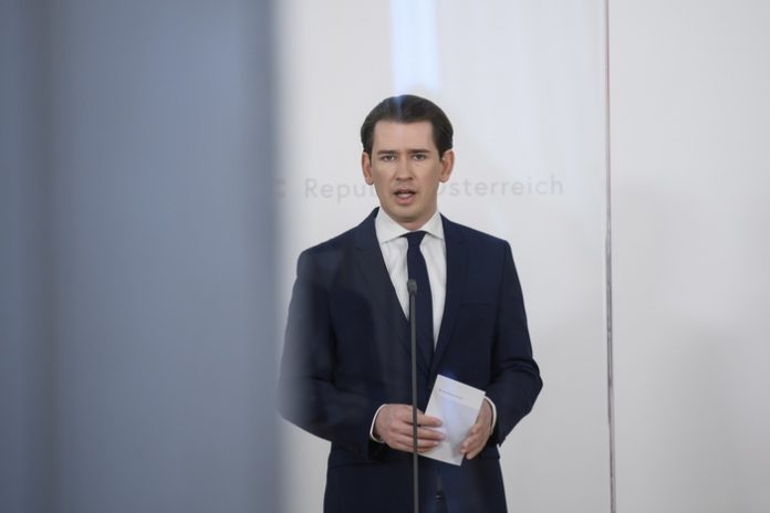 Austrian Chancellor Sebastian Kurz attends an EU leaders video conference summit in Vienna